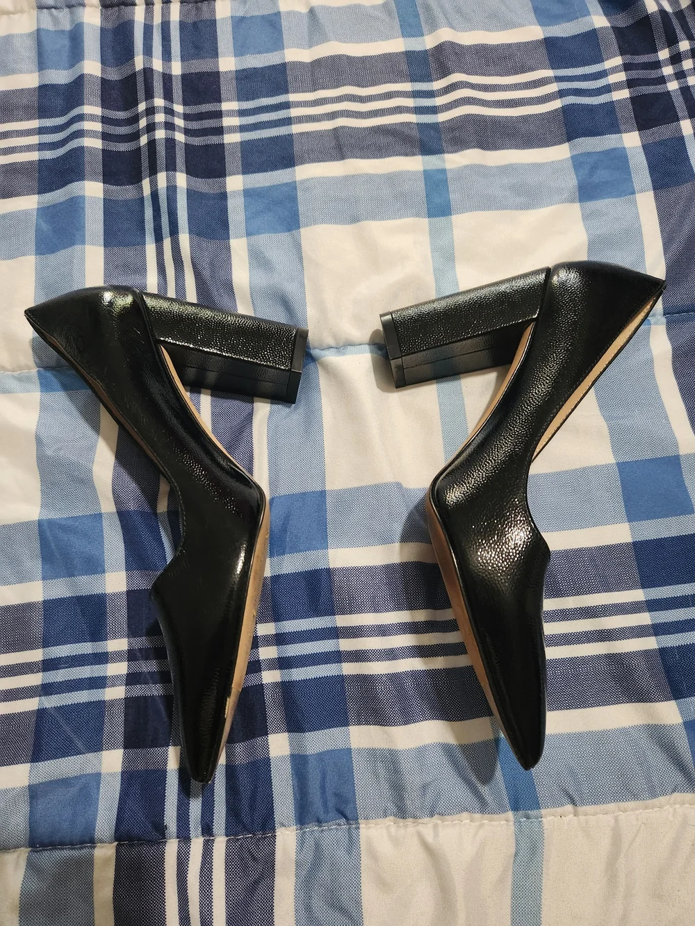 Stuart Weitzman Black Leather Pointed Toe Block Heel Pumps